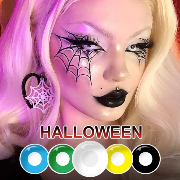 Halloween Cosplay Contact Lenses: Blind White, Blind Black, Red, Green, Yellow & Blue