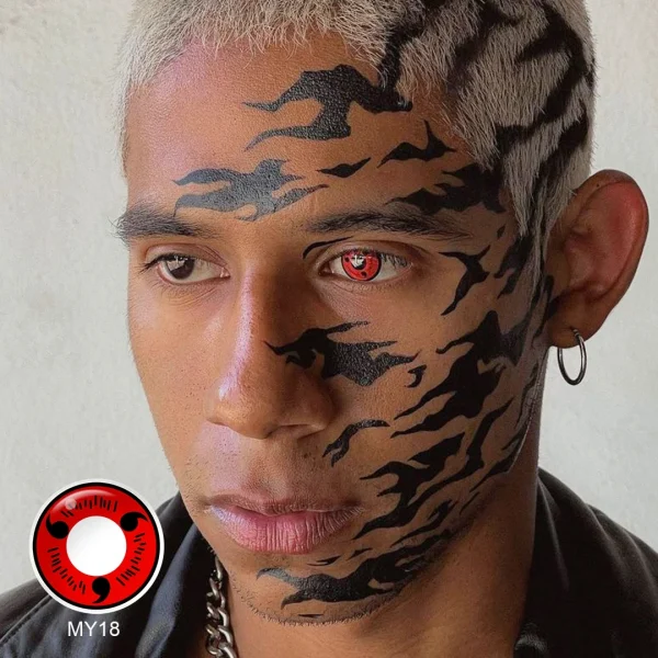 Sharingan Eye Contact Lenses for Cosplay & Halloween: Three Magatama, White Mesh & More - Image 6