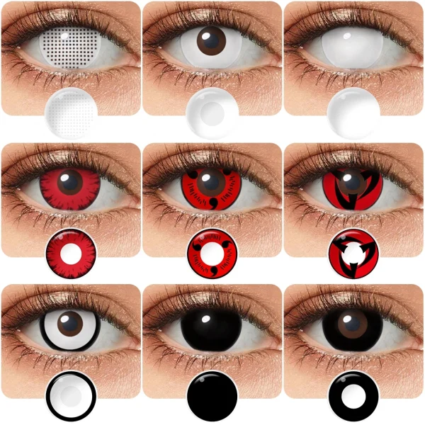 Sharingan Eye Contact Lenses for Cosplay & Halloween: Three Magatama, White Mesh & More