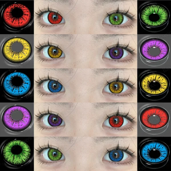 Halloween Colored Contact Lenses for Cosplay: Bright Red, Yellow, Green, Purple & Blue